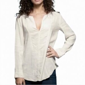 Raquel Allegra Ivory Linen Peasant Tunic Top- Size 2